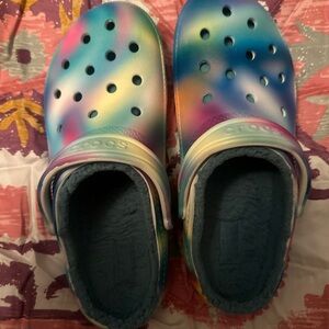 CROCS Blue and Pink Slippers with Perforated Design